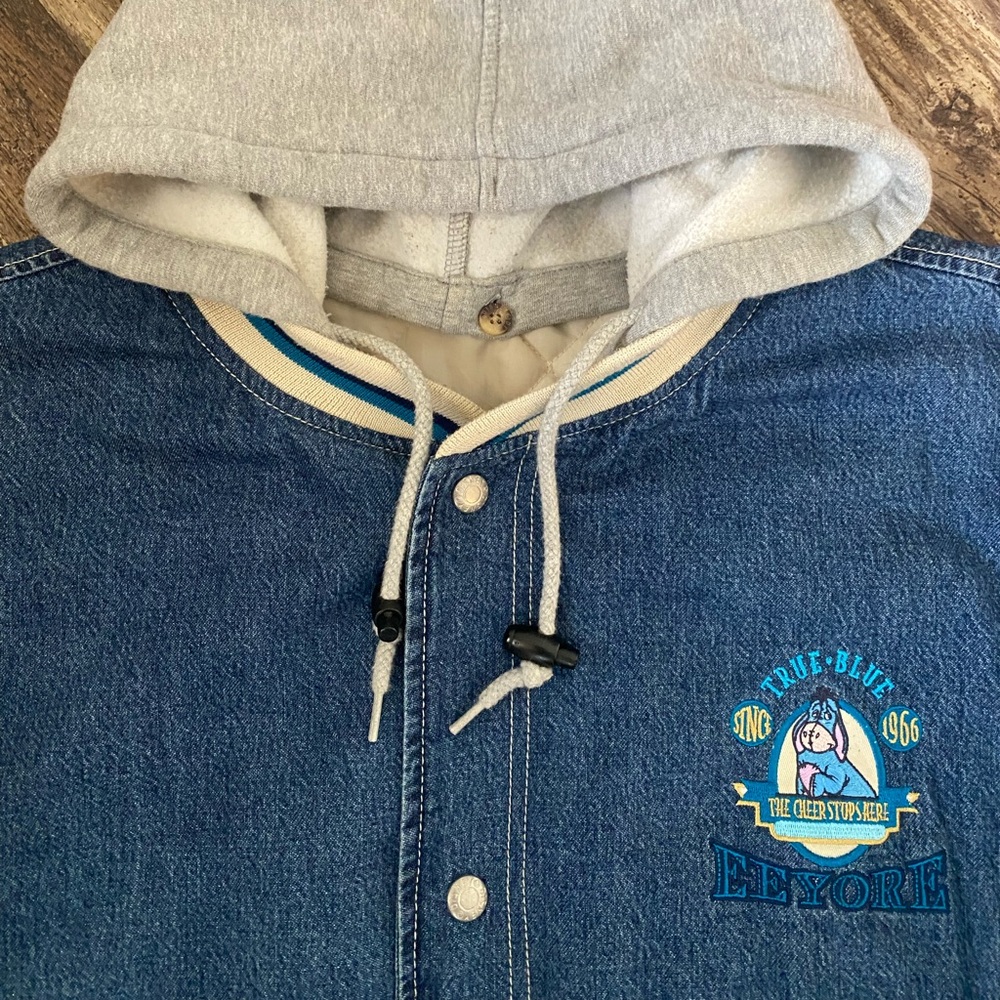 Vintage 2000s Eeyore True Blue Disney Cartoon Denim Hooded Jacket - Picture 3 of 16